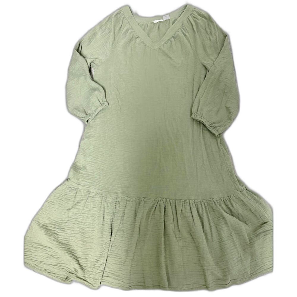 Lucky Brand Dress XL Sage Green Gauzy Cotton Prairie Midi Cottagecore Boho
